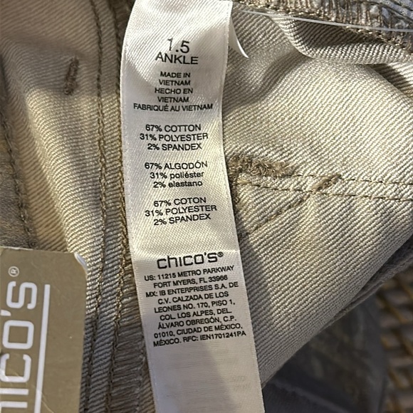 NWT Chico’s Tan & Gold Paisley Perfect Stretch Girlfriend Slim Ankle Jeans Sz 10 - Picture 12 of 12